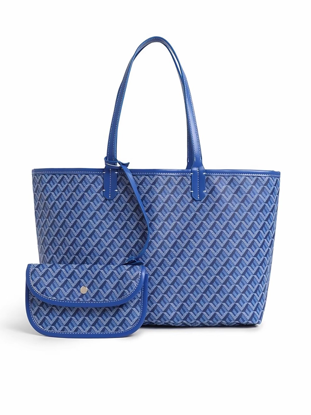 Blue Woven Tote Bag with Matching Pouch
